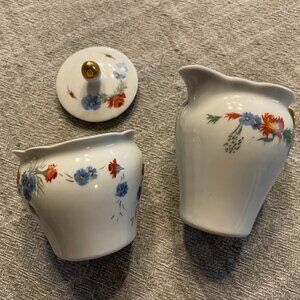 Kahla Floral Ceramic Vintage Sugar & Creamer Set Vintage Gold Rim!